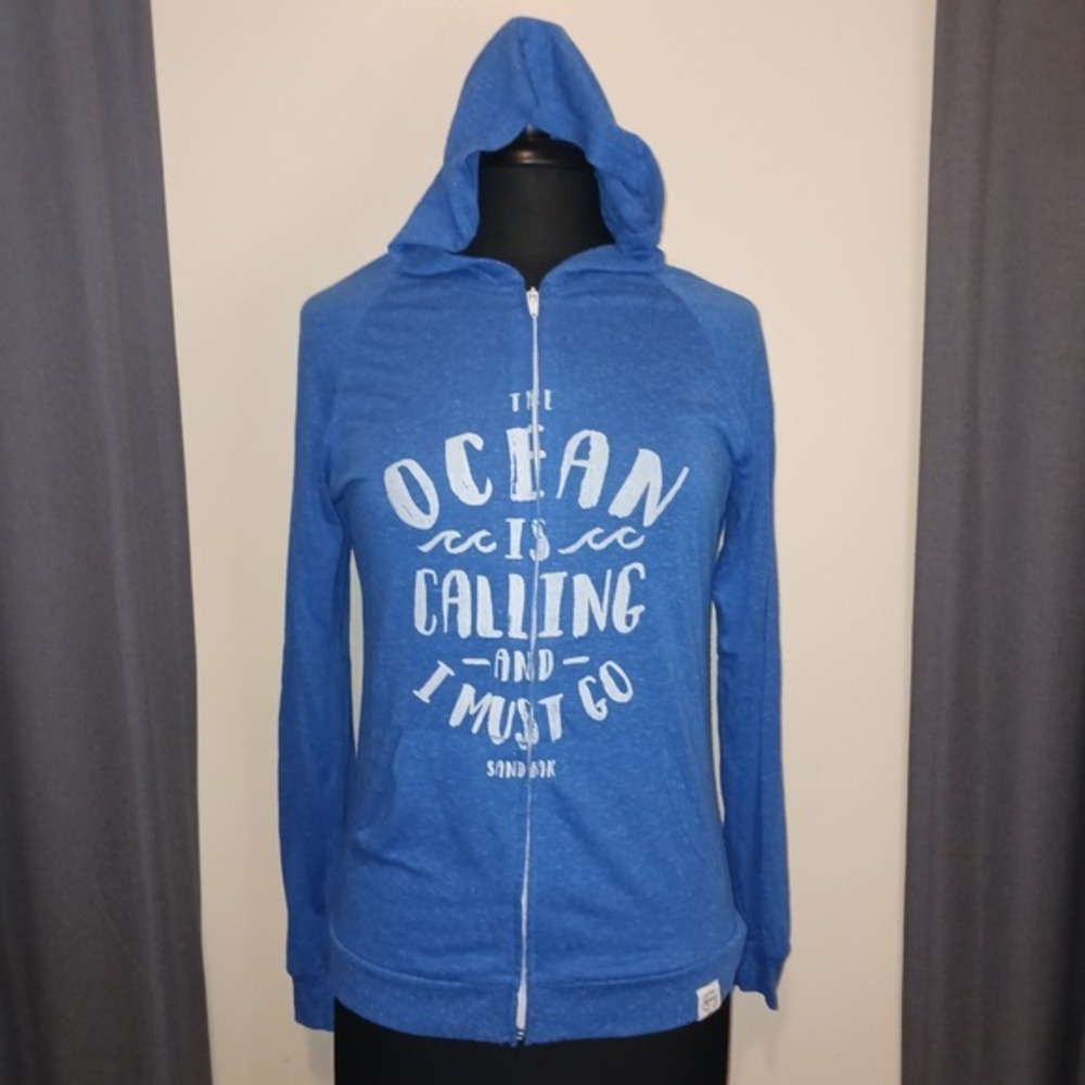Sandbar Blue thin lightweight zip Up Hoodie The Ocean‎ Is Calling Medium